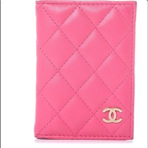CHANEL Lambskin Quilted Card Holder Wallet Fuchsia